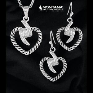 Montana Silversmiths Electric Heart CZ Necklace & Earrings Set Retail $110 - New